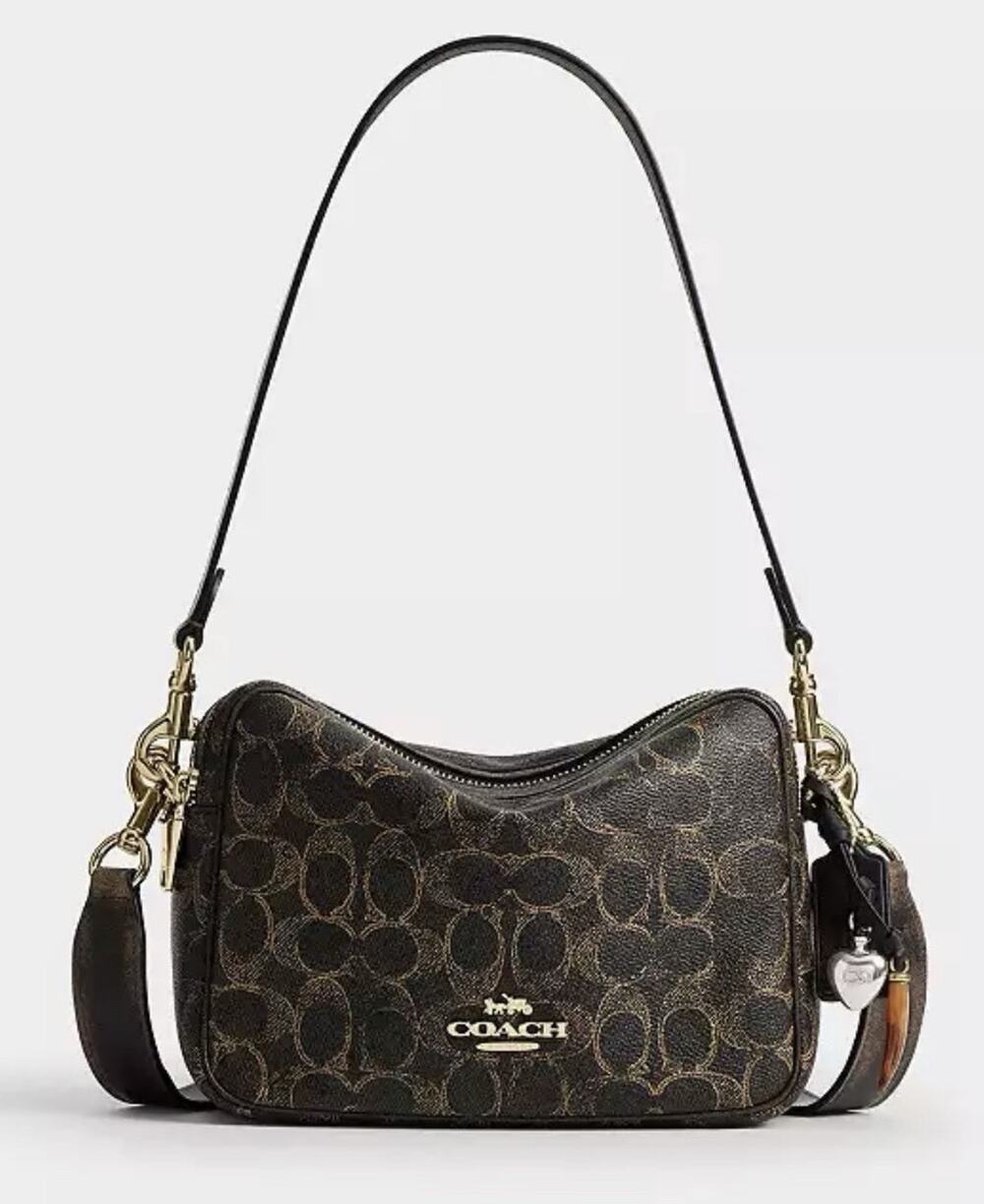 B1-003 Coach Carey Crossbody Bag Loved Signature Canvas Charms Brown CEK68 NWT